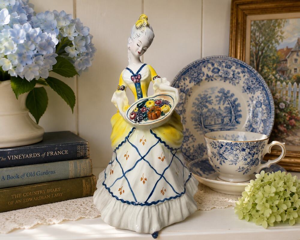 Vintage Goldscheider Everlast Summer Maiden Fruit Basket Figurine USA